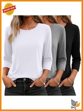 3/4 Sleeve Tops for Women Loose Fit Tees 3 Pack